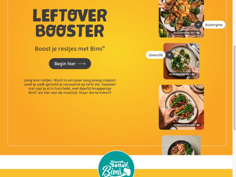 The Leftover Booster landing with a feed of AI-generated dishes