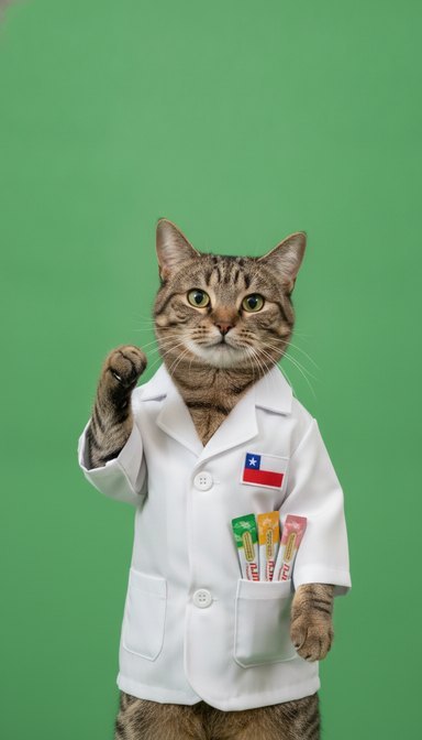 The generated base image: the cat professor on a green screen