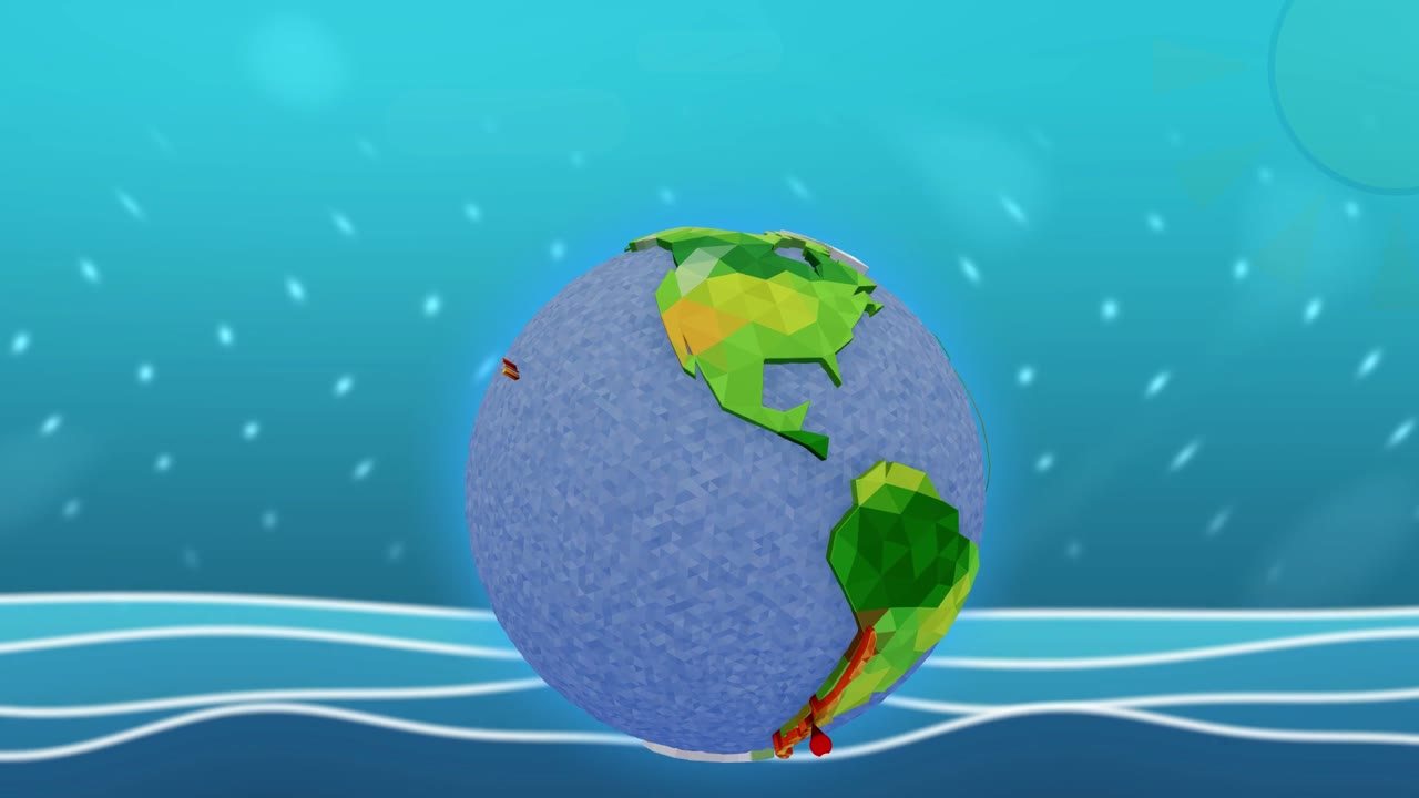 The low-poly 3D Earth with the animated sea